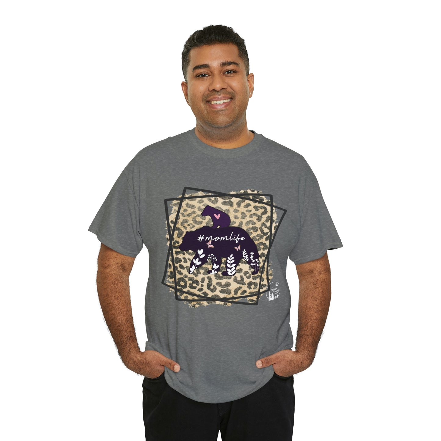 Momma Bear Leopard Pattern Mom Life Heavy Cotton Tee