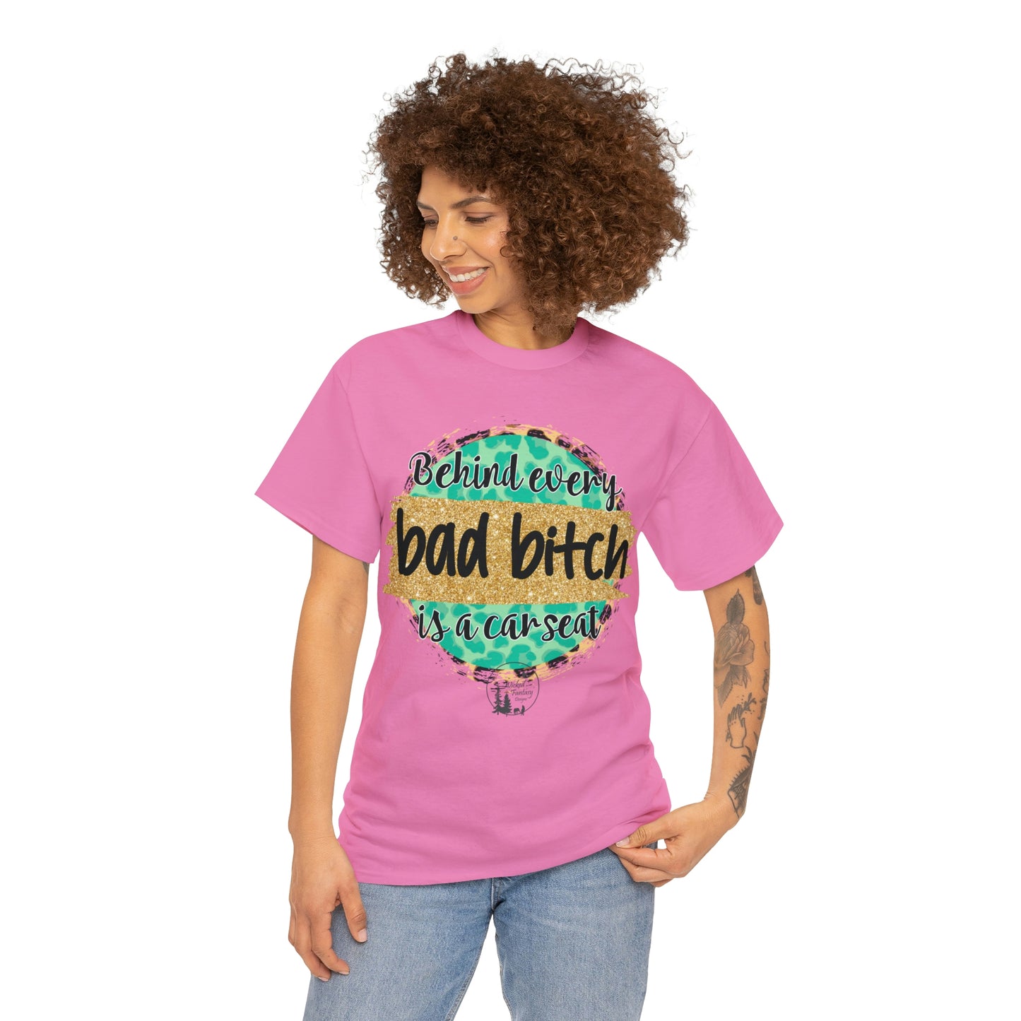Behind Every Mom is a Carseat Leopard Unisex Heavy Cotton Tee