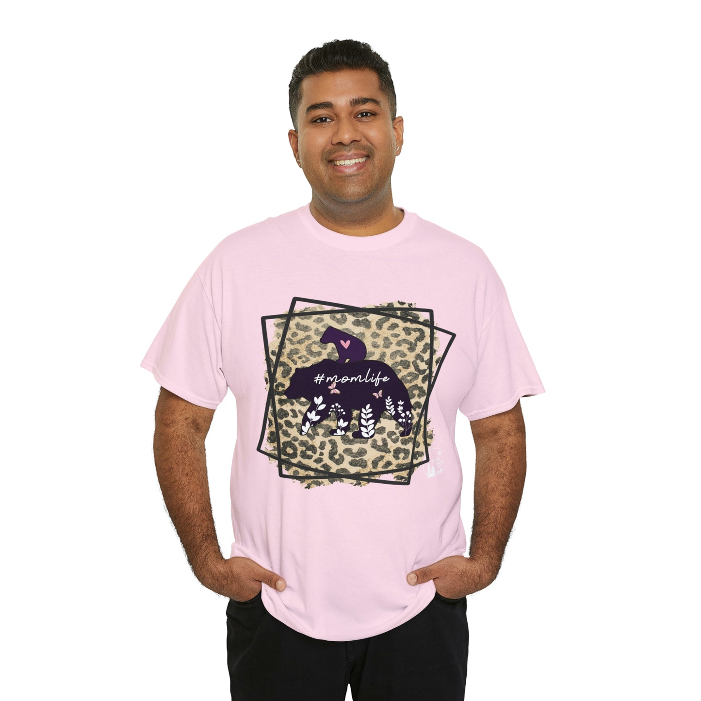 Momma Bear Leopard Pattern Mom Life Heavy Cotton Tee