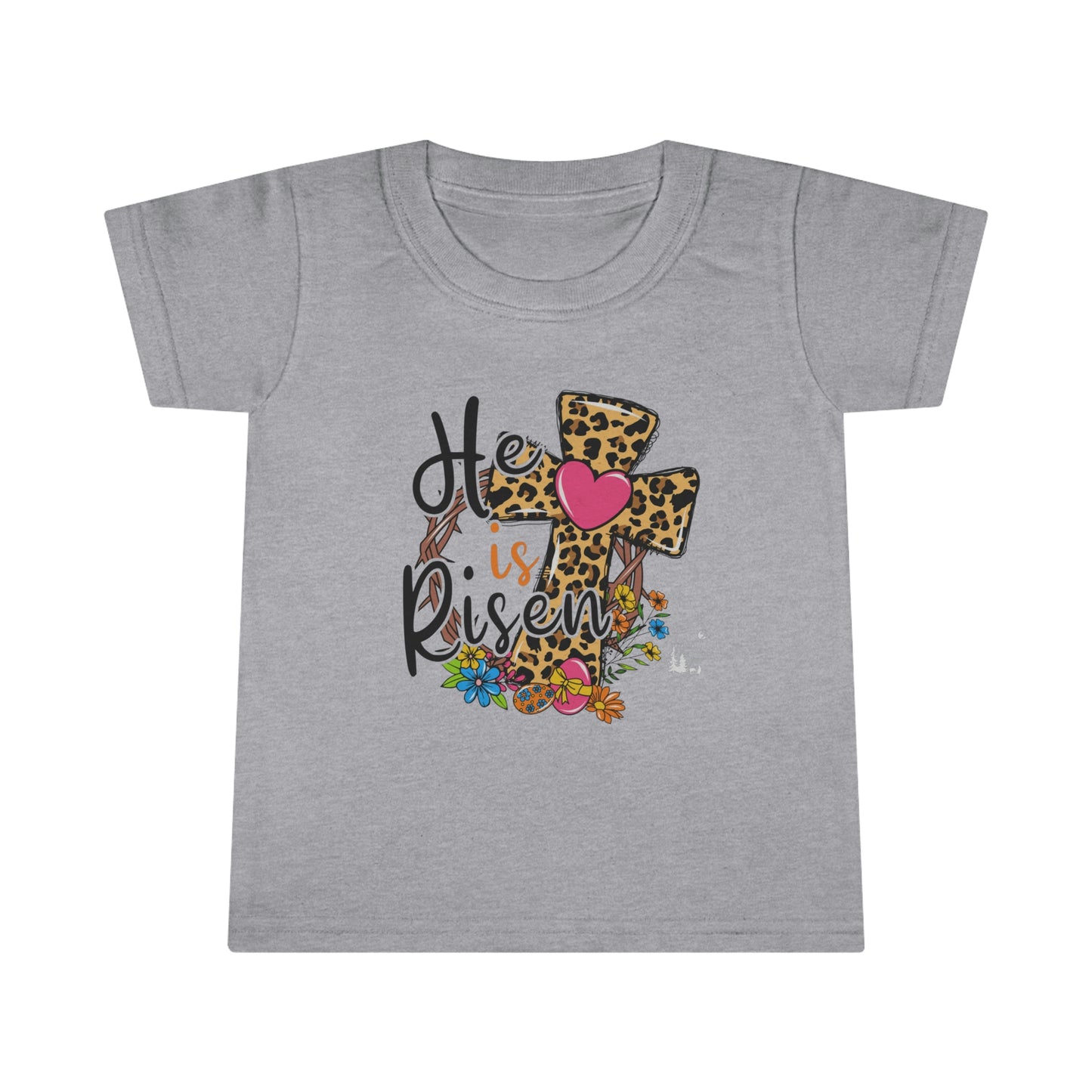 He Is Risen Easter Leopard Print Cross Toddler T-shirt