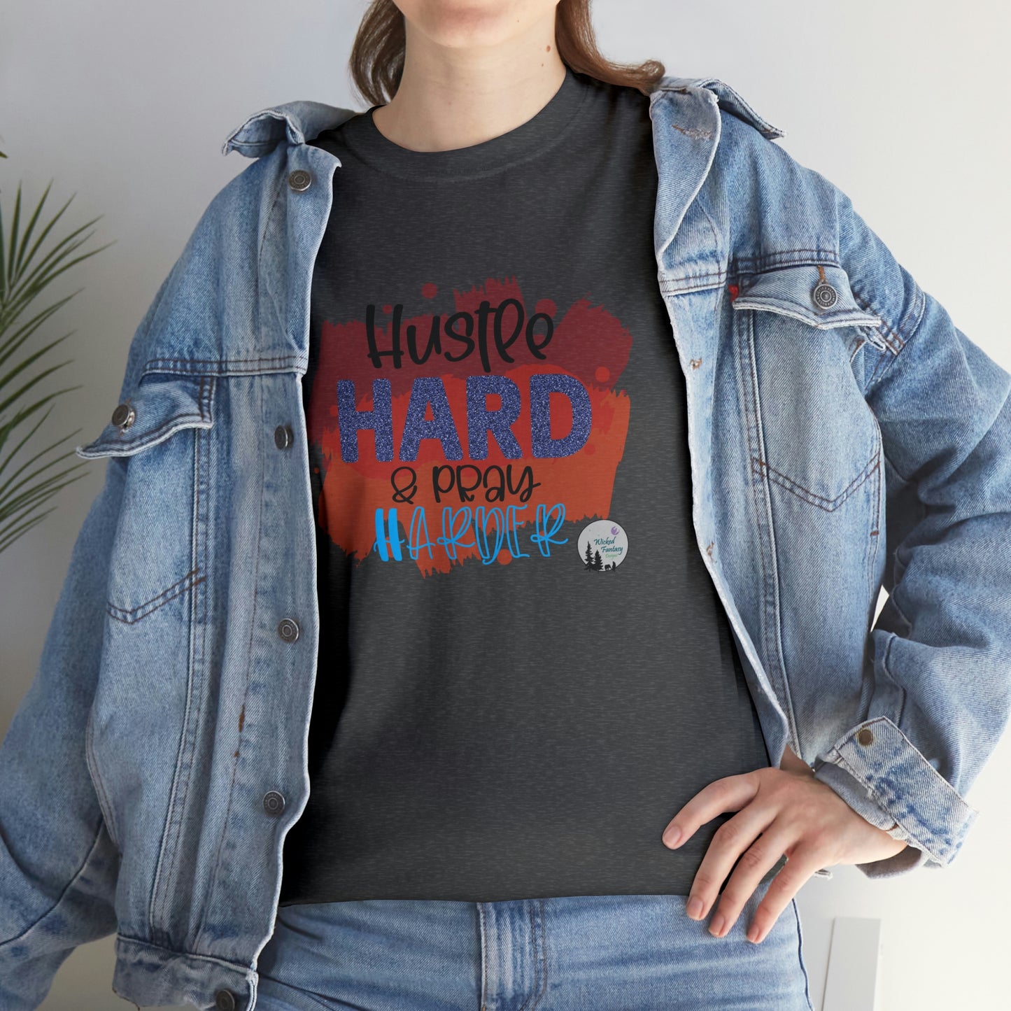 Hustle Hard Pray Harder Religious Inspirational Edgy Cute Heavy Cotton Tee