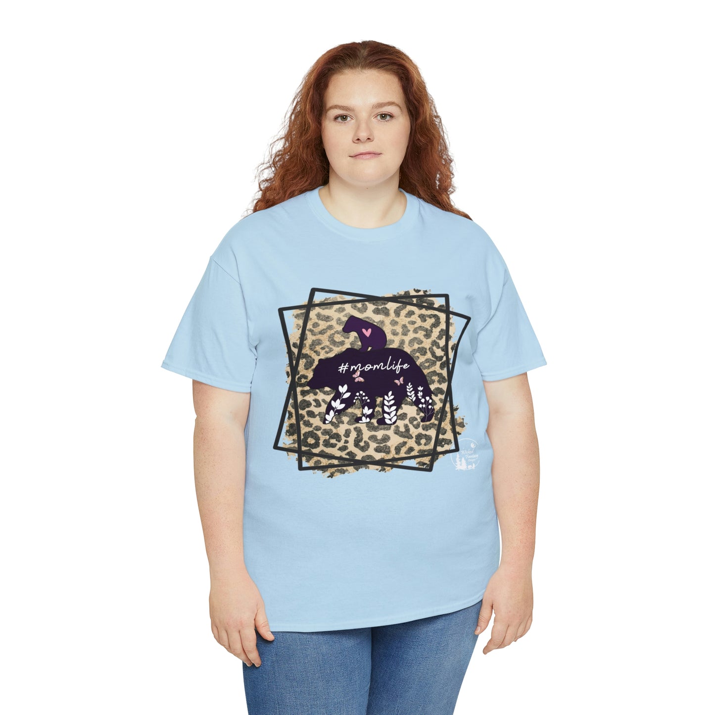 Momma Bear Leopard Pattern Mom Life Heavy Cotton Tee