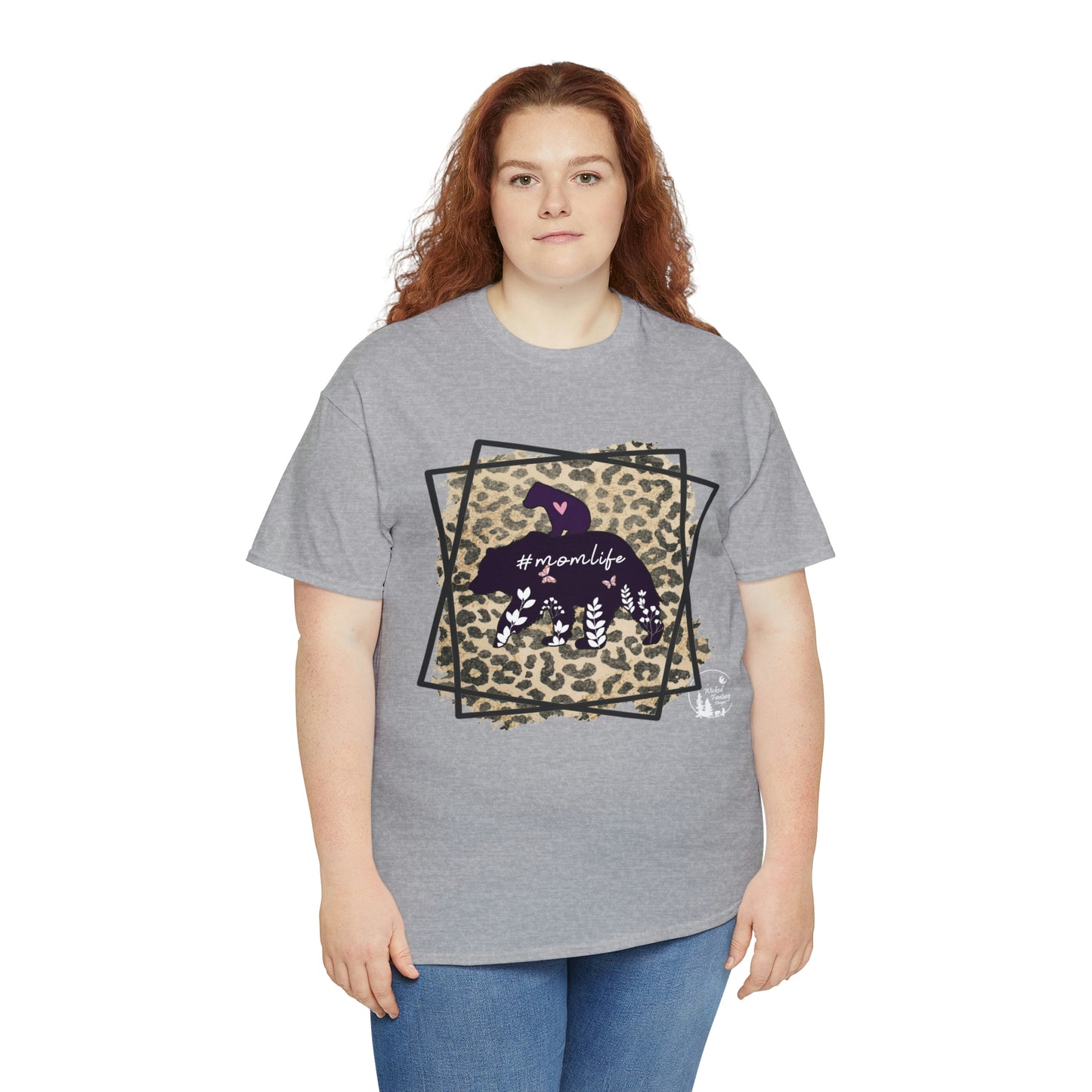 Momma Bear Leopard Pattern Mom Life Heavy Cotton Tee