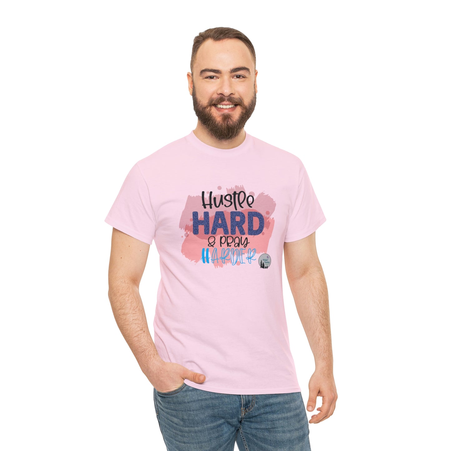 Hustle Hard Pray Harder Religious Inspirational Edgy Cute Heavy Cotton Tee