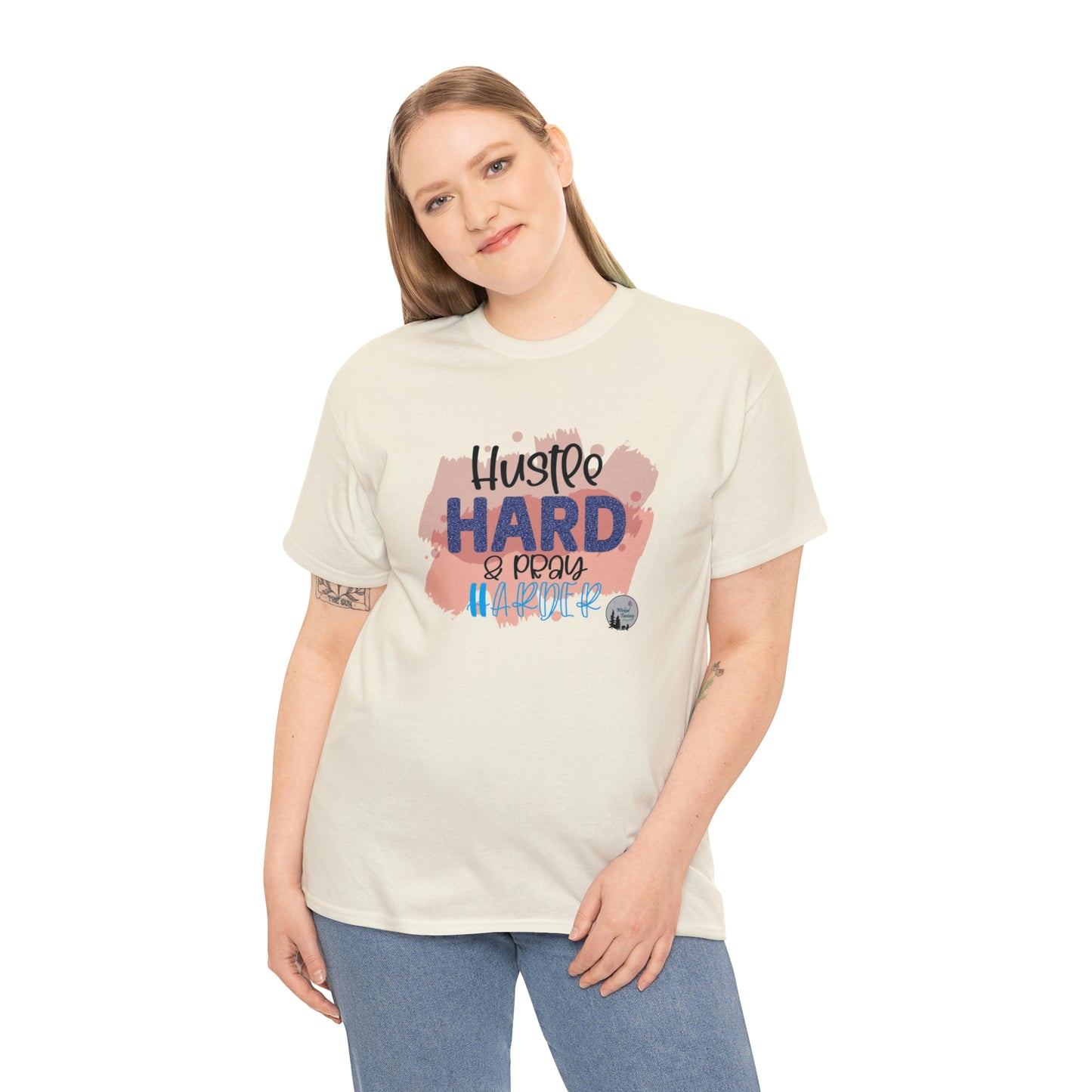 Hustle Hard Pray Harder Religious Inspirational Edgy Cute Heavy Cotton Tee