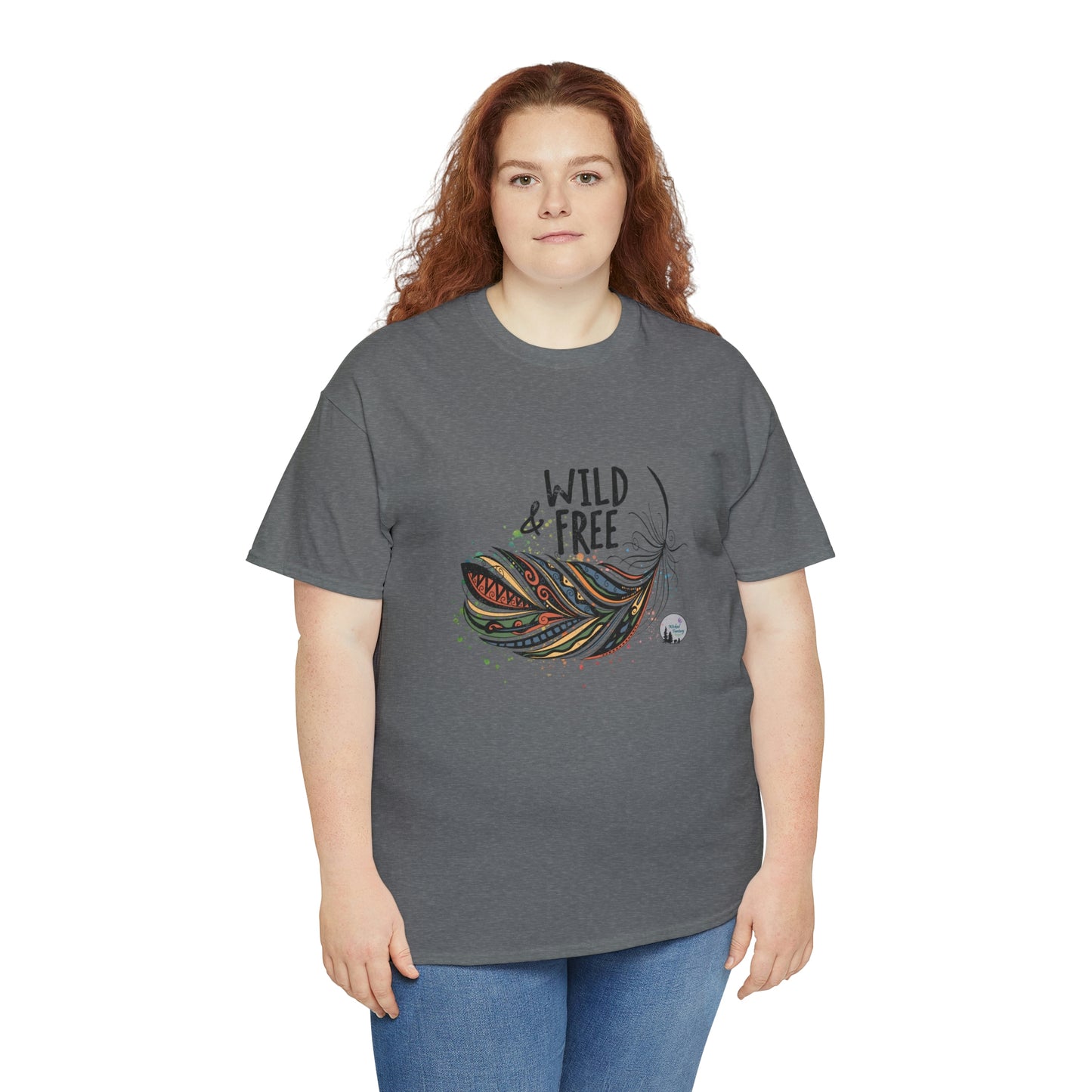 Wild and Free Boho Feather Cute Heavy Cotton Tee