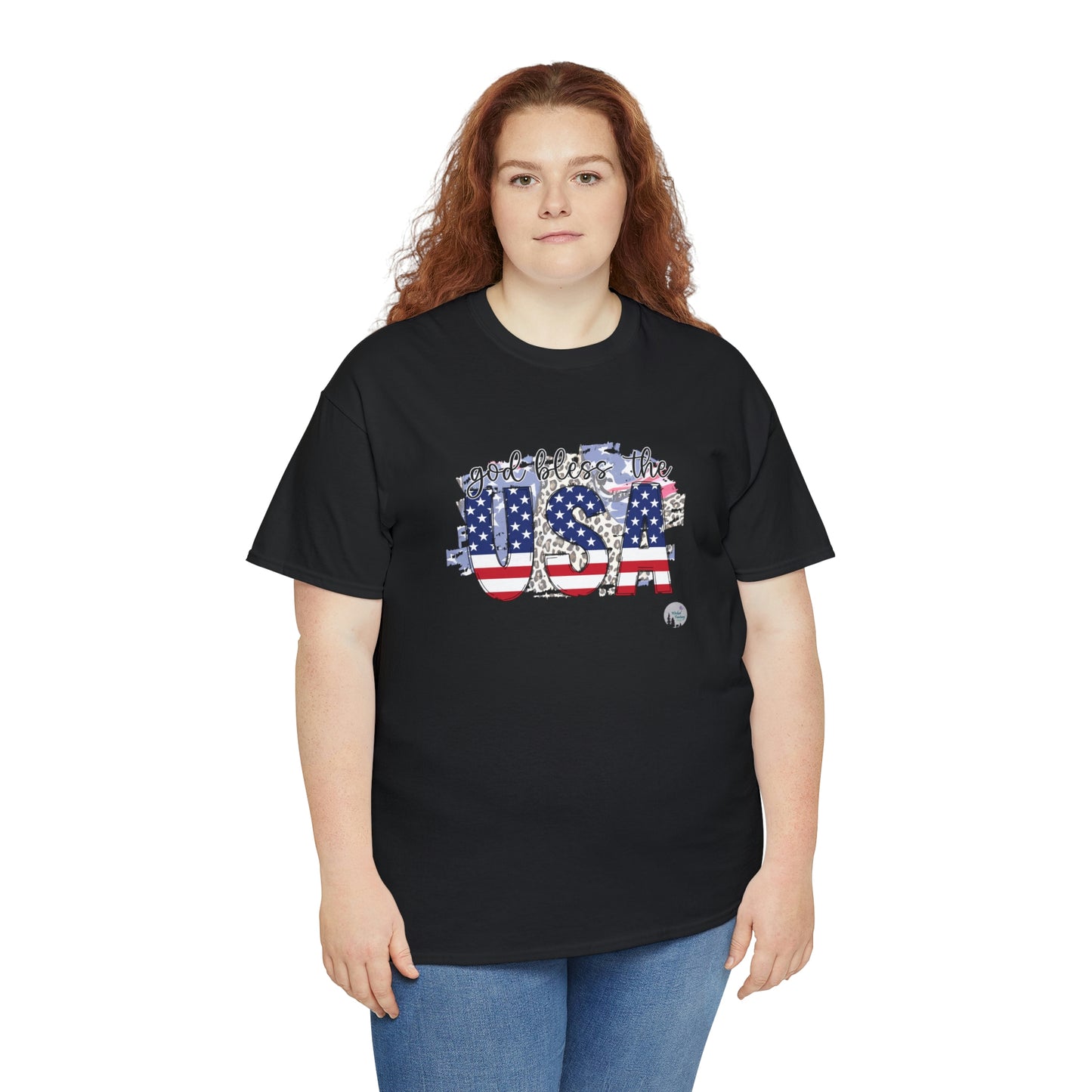 God Bless the USA Leopard American Flag Patriotic Heavy Cotton Tee