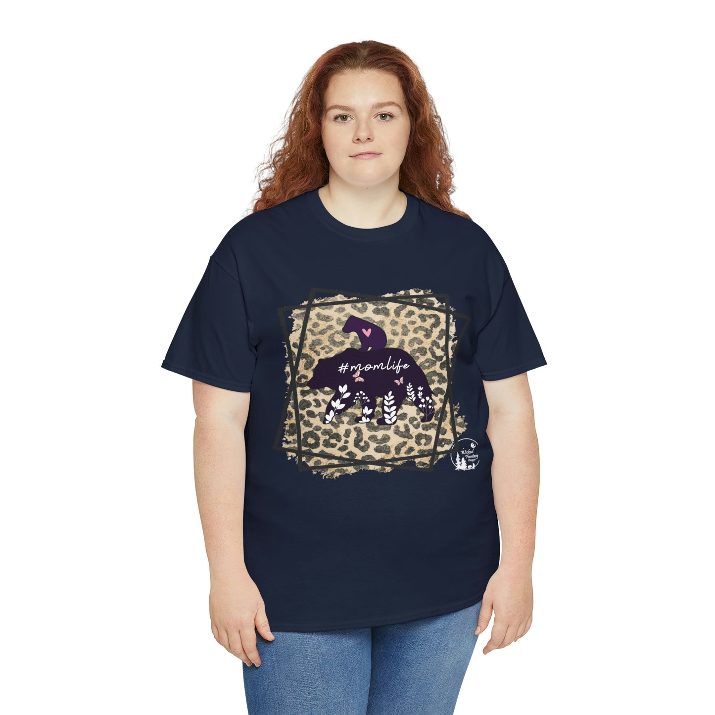 Momma Bear Leopard Pattern Mom Life Heavy Cotton Tee