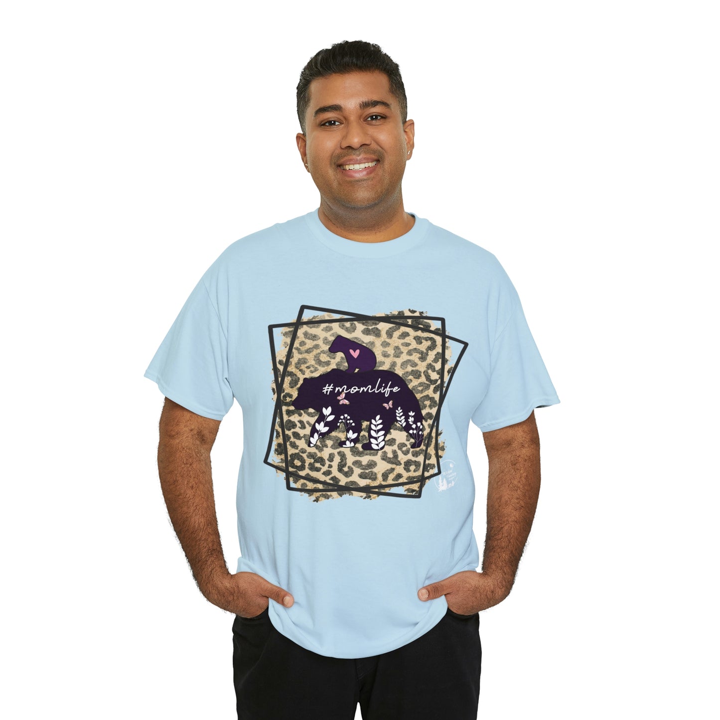 Momma Bear Leopard Pattern Mom Life Heavy Cotton Tee