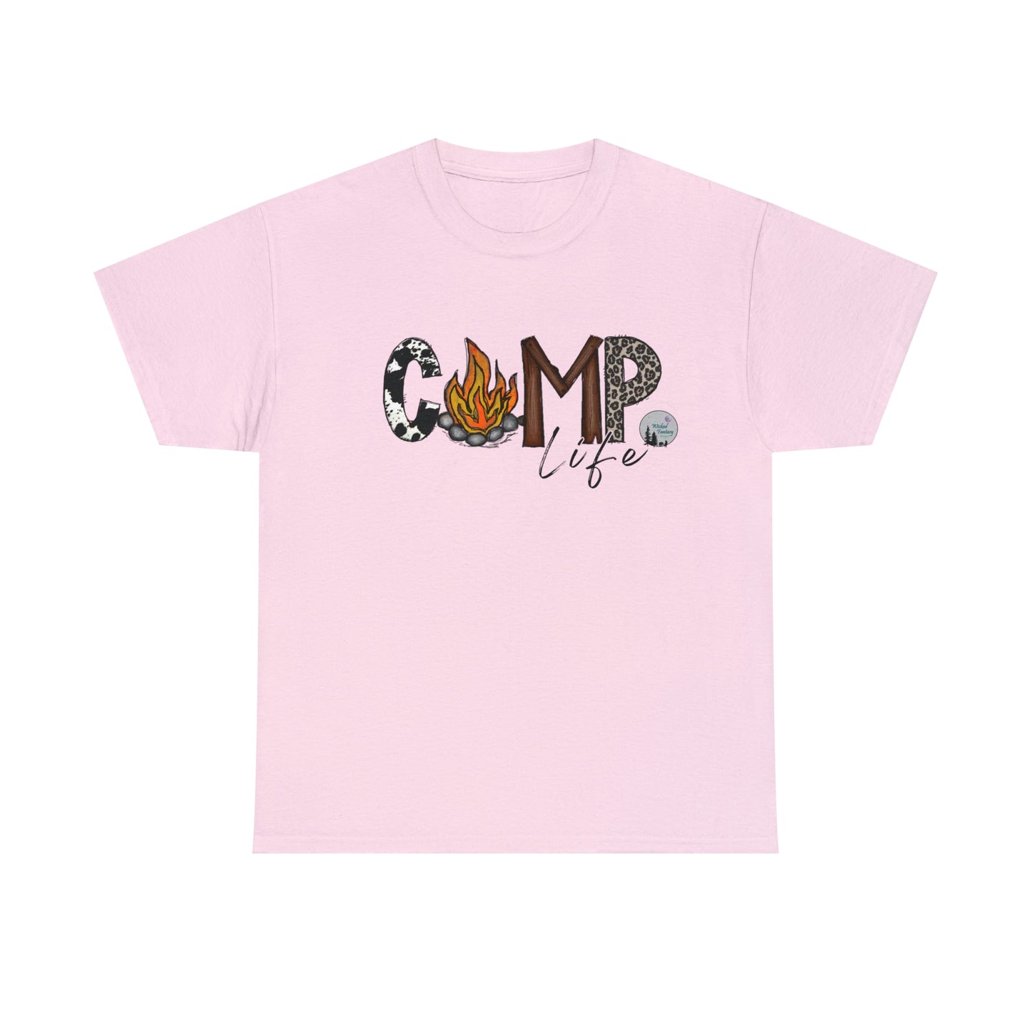 Camp Life Cowhide Campfire Leopard Print Edgy Cute Heavy Cotton Tee