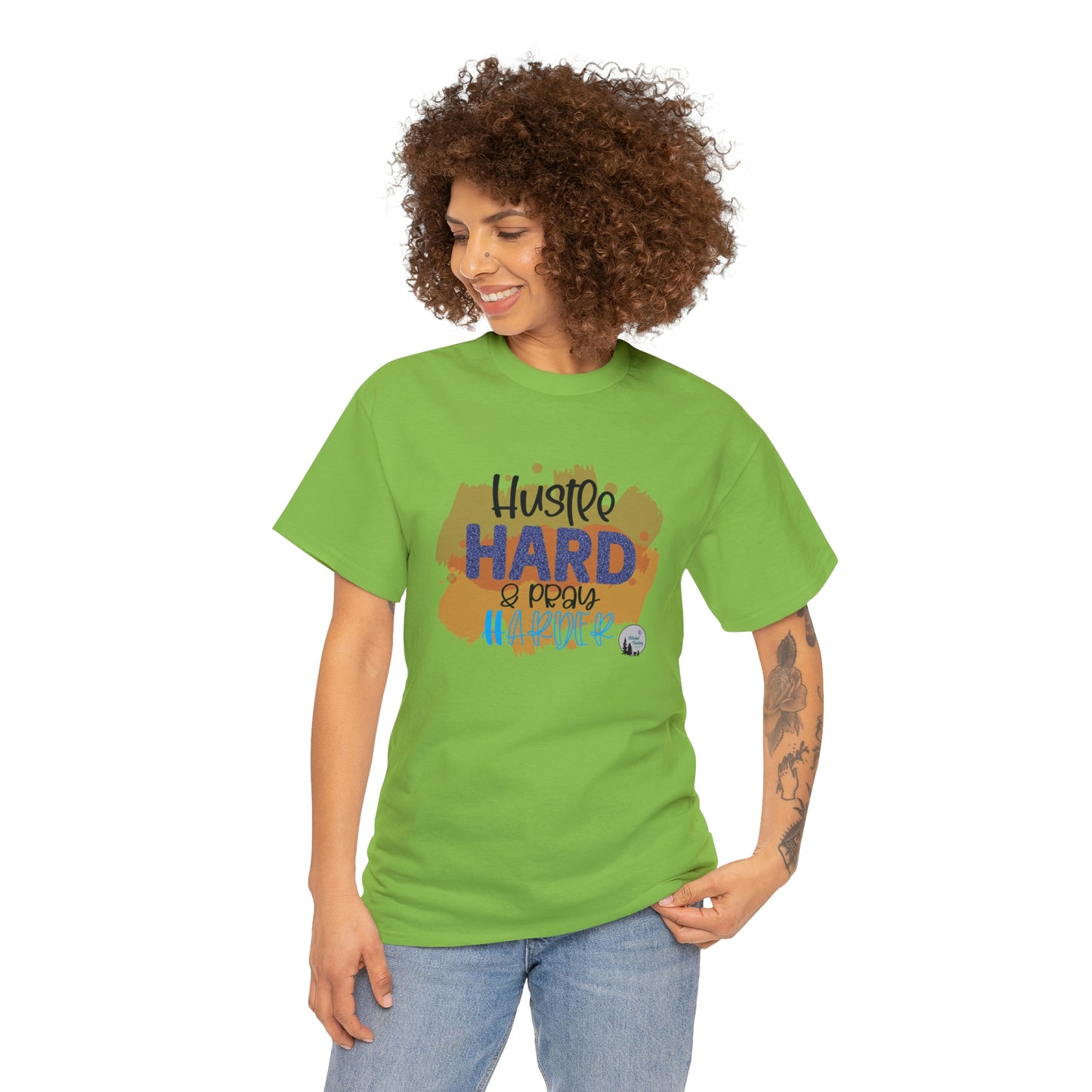 Hustle Hard Pray Harder Religious Inspirational Edgy Cute Heavy Cotton Tee