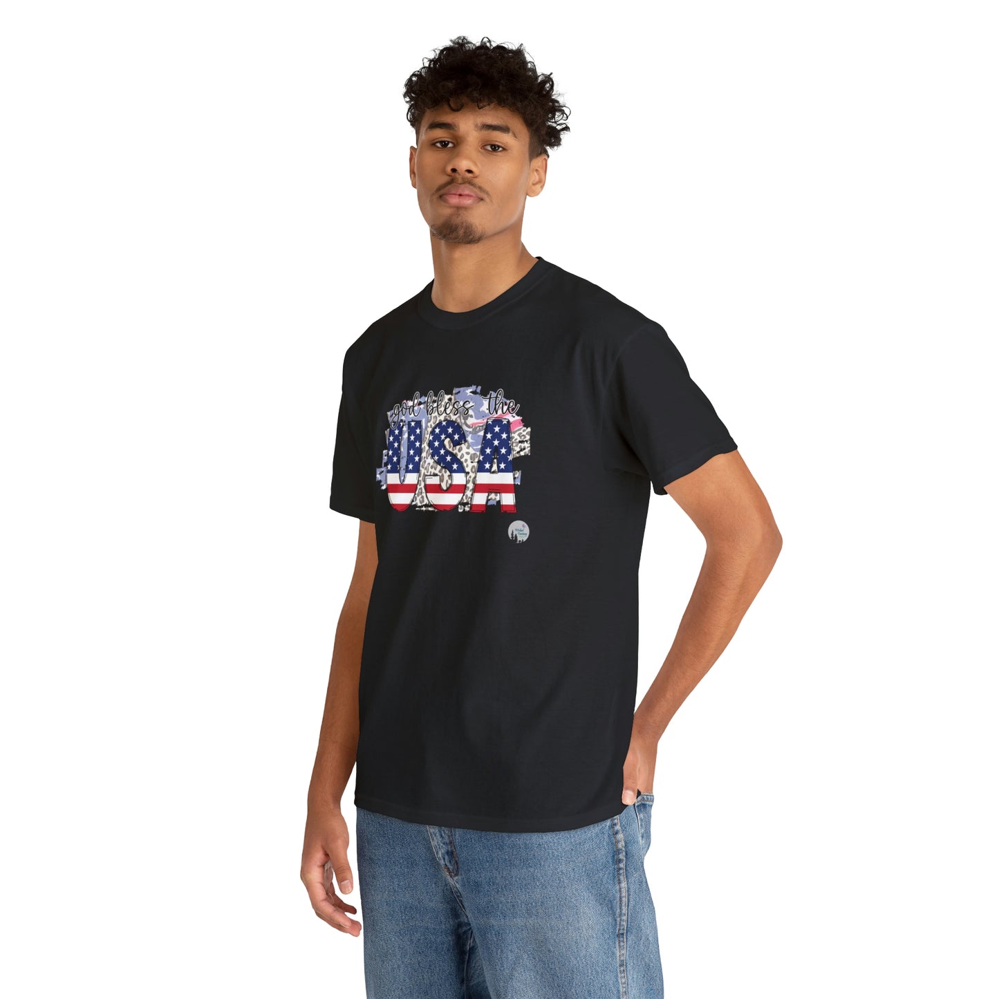 God Bless the USA Leopard American Flag Patriotic Heavy Cotton Tee