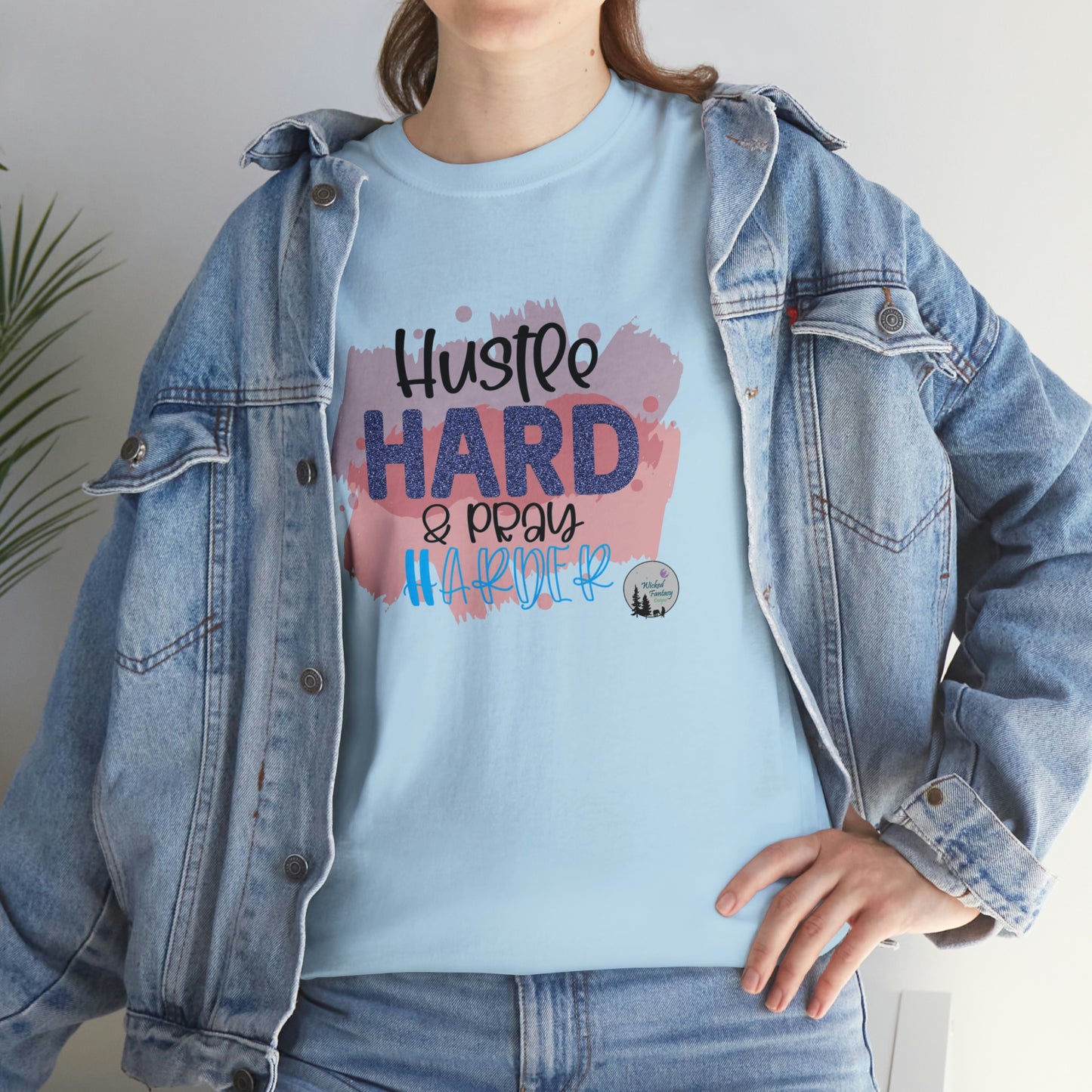 Hustle Hard Pray Harder Religious Inspirational Edgy Cute Heavy Cotton Tee