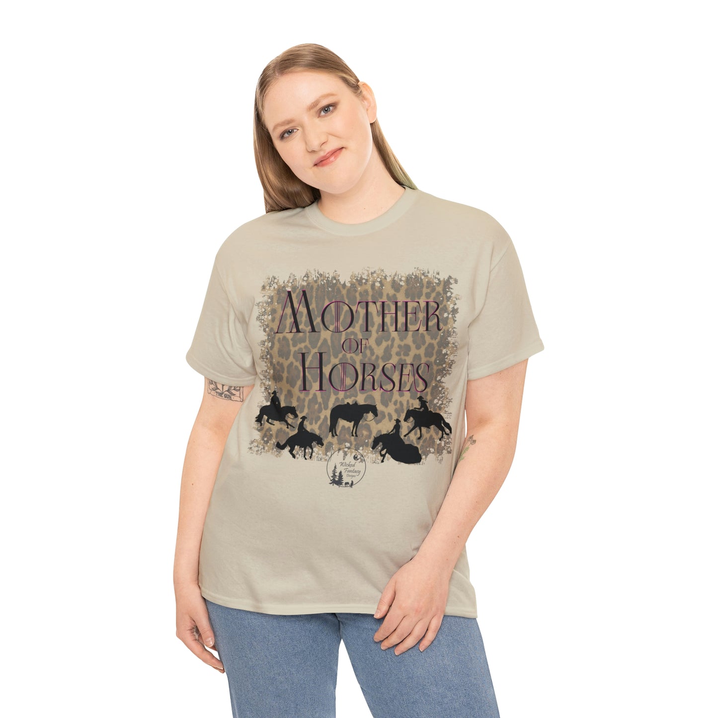 Mother Of Horses Western Performance Reining Cutting Cow Horse Leopard Heavy Cotton Tee