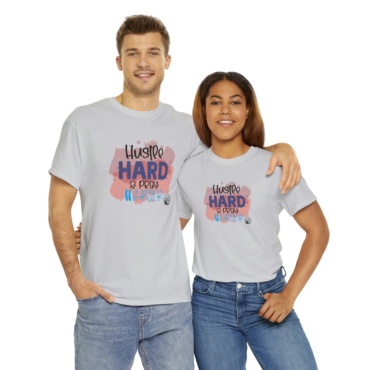 Hustle Hard Pray Harder Religious Inspirational Edgy Cute Heavy Cotton Tee