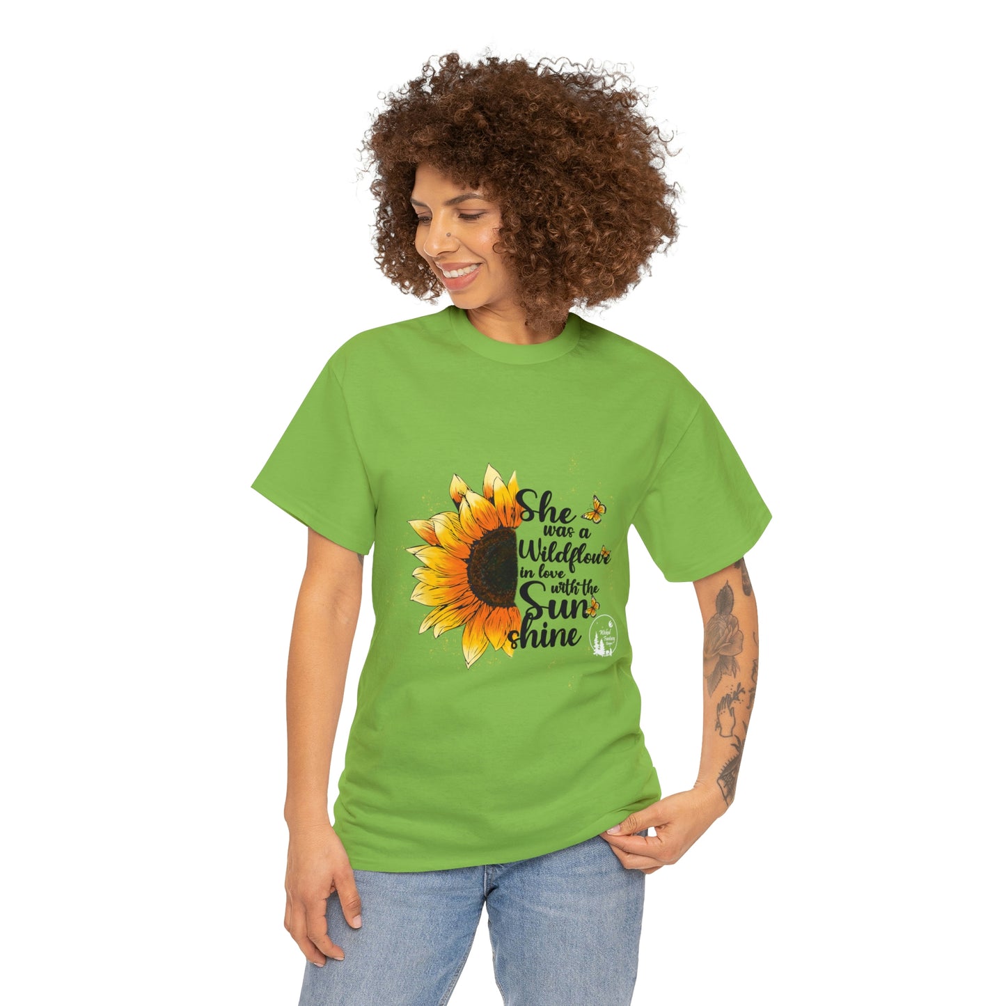 She Was a Wildflower in Love with the Sunshine Sunflower Heavy Cotton Tee