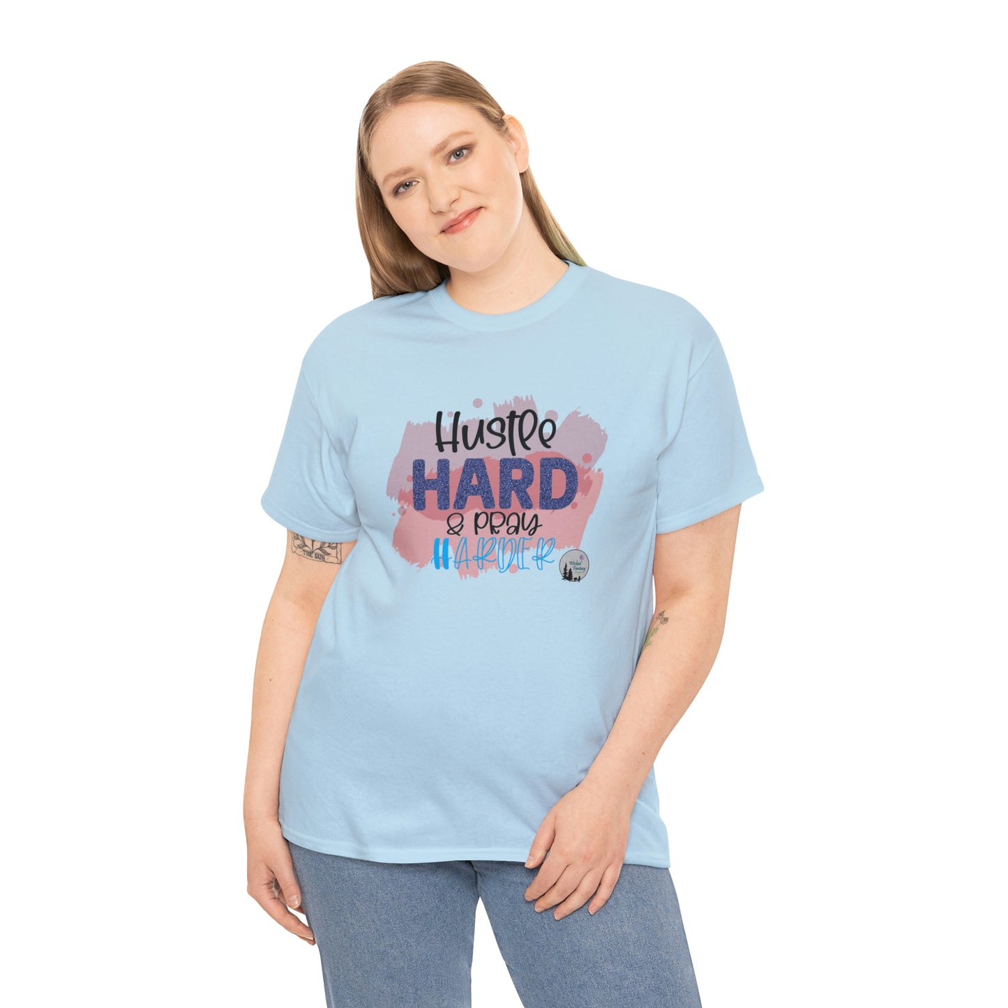 Hustle Hard Pray Harder Religious Inspirational Edgy Cute Heavy Cotton Tee