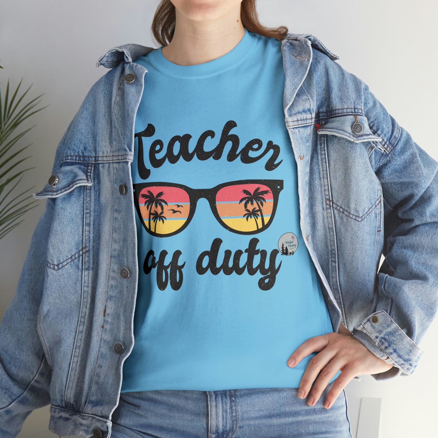 Teacher Off Duty Beach Sunset Palm Trees Cute Heavy Cotton Tee