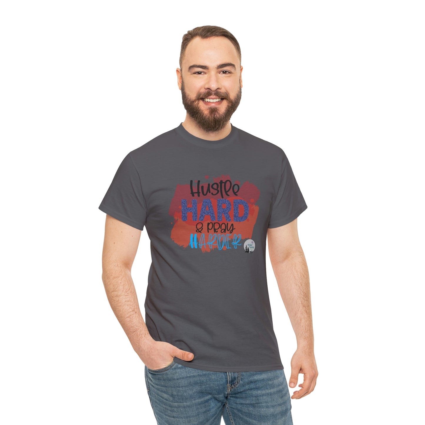 Hustle Hard Pray Harder Religious Inspirational Edgy Cute Heavy Cotton Tee