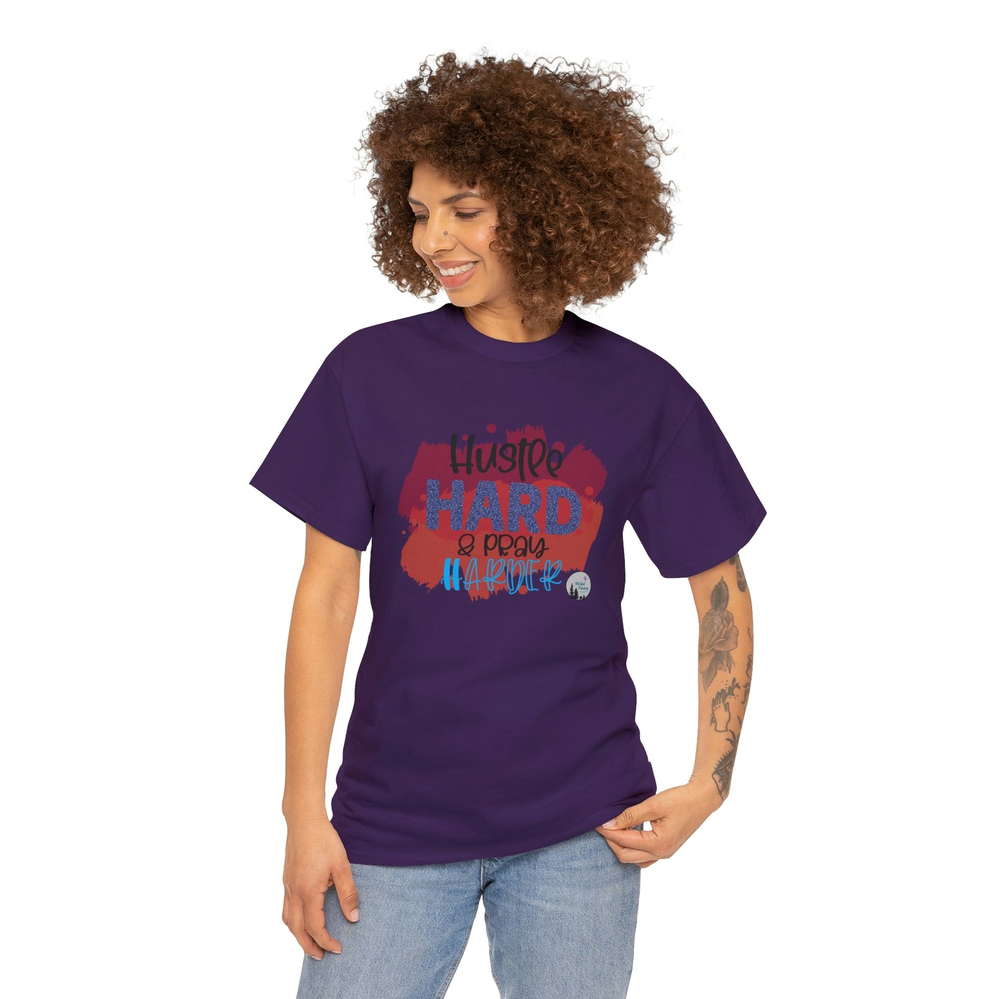 Hustle Hard Pray Harder Religious Inspirational Edgy Cute Heavy Cotton Tee