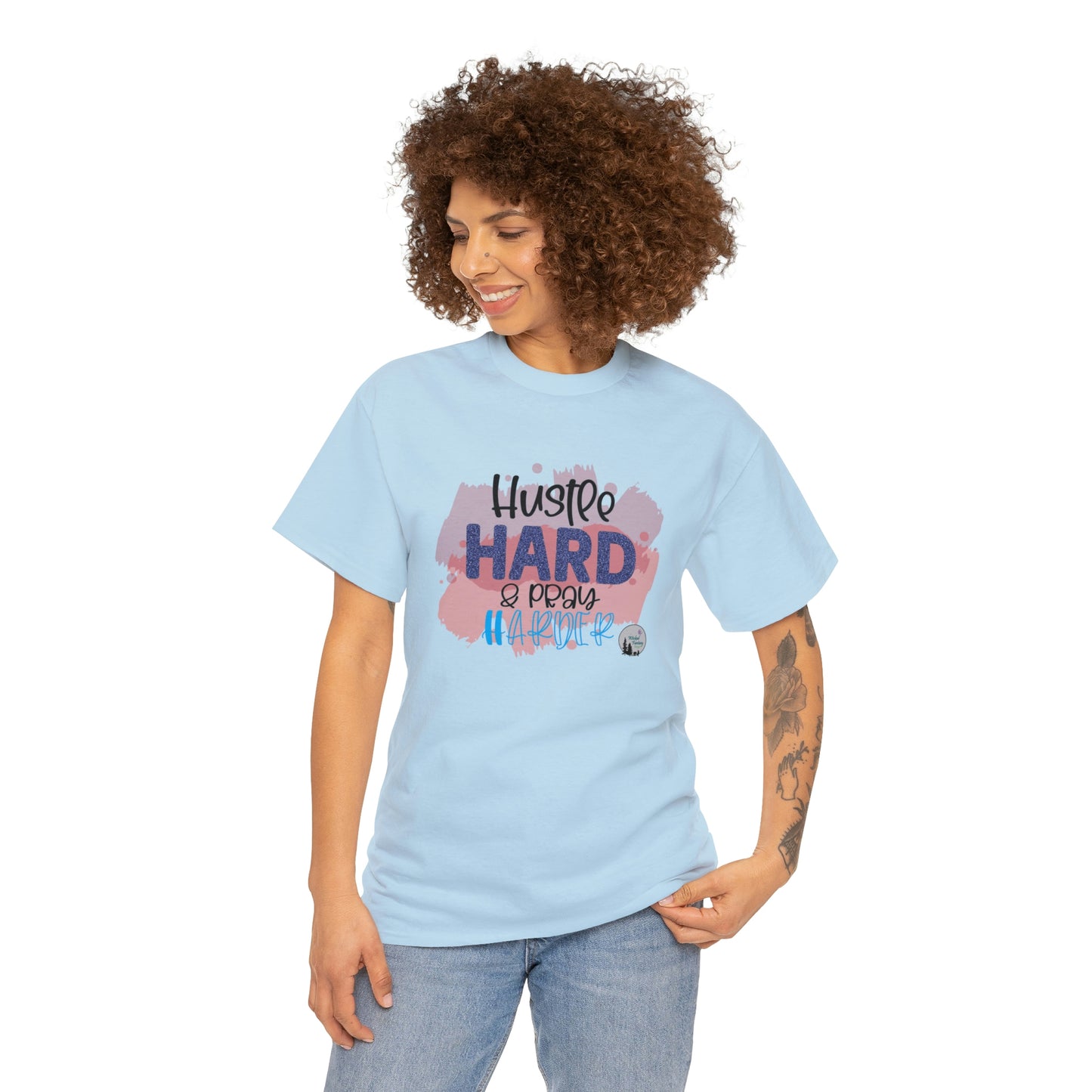 Hustle Hard Pray Harder Religious Inspirational Edgy Cute Heavy Cotton Tee