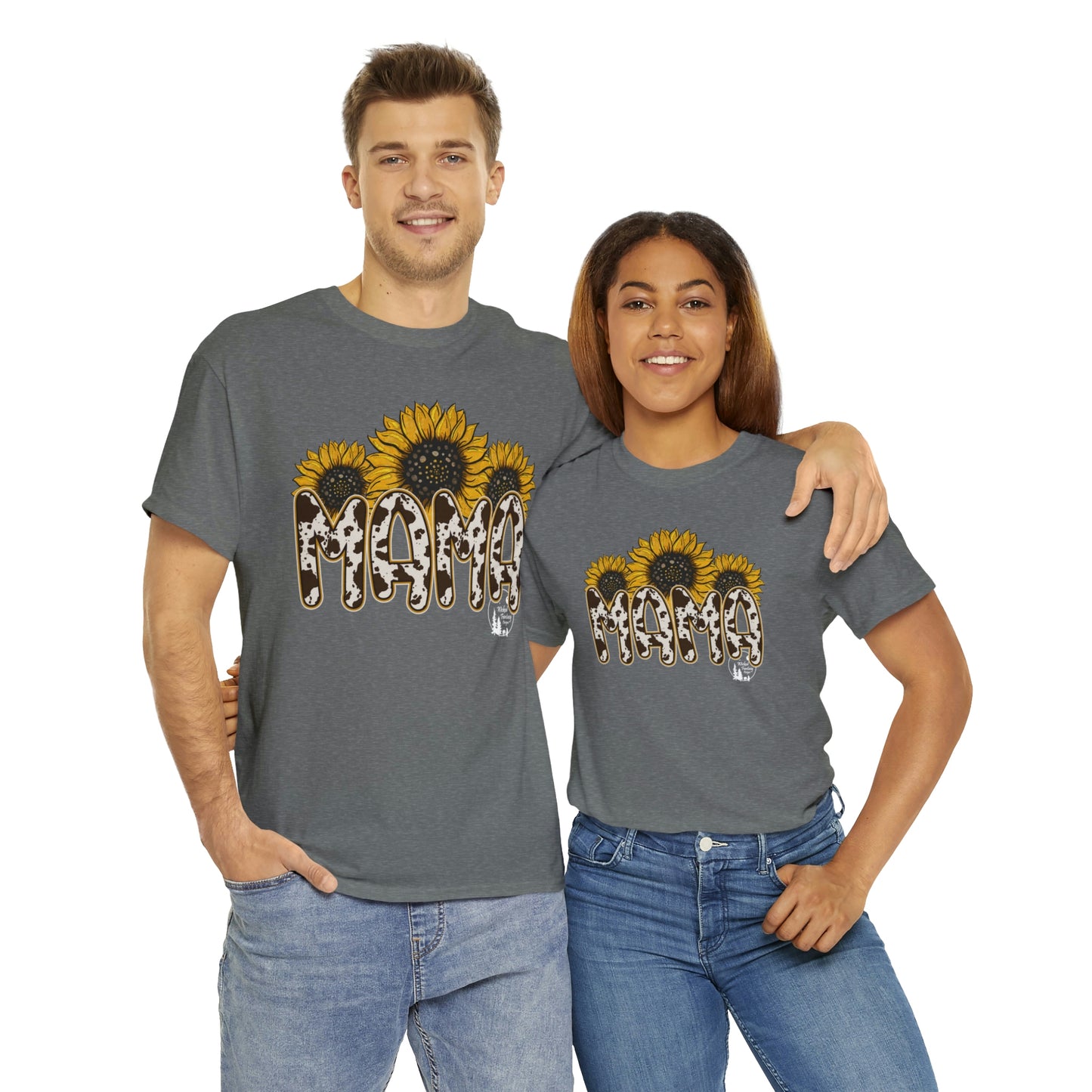 Mama Sunflower Cow Hide Match Mini Me Heavy Cotton Tee