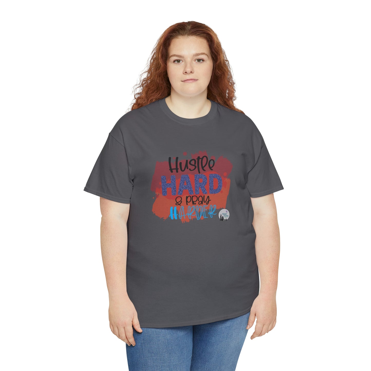 Hustle Hard Pray Harder Religious Inspirational Edgy Cute Heavy Cotton Tee