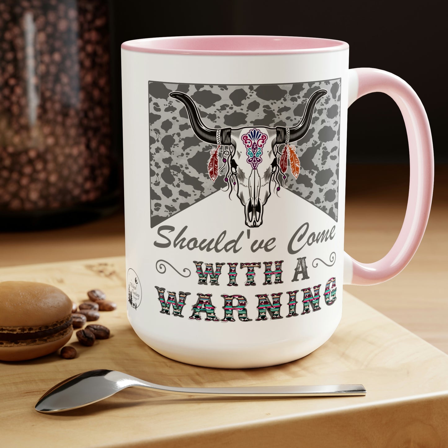 Should Have Come with a Warning Western Cow Hide Serape Southwestern Two-Tone Coffee Mug 15oz