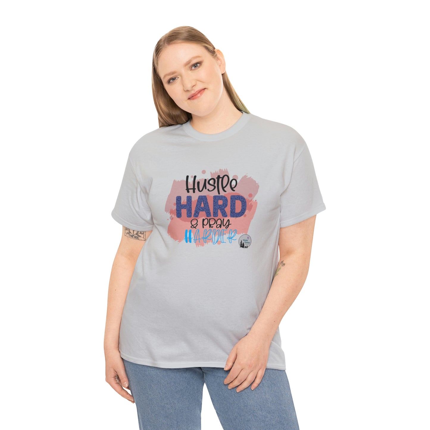 Hustle Hard Pray Harder Religious Inspirational Edgy Cute Heavy Cotton Tee