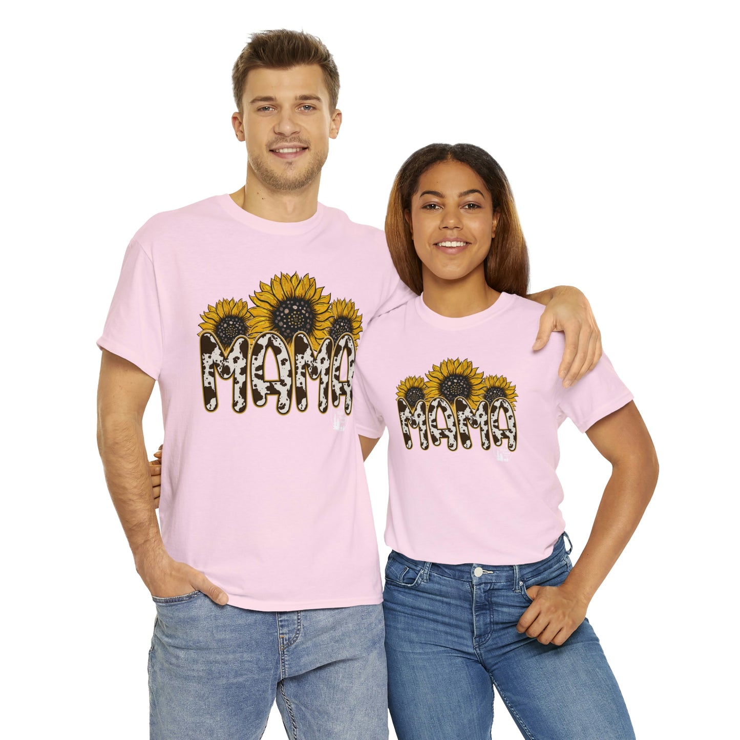 Mama Sunflower Cow Hide Match Mini Me Heavy Cotton Tee