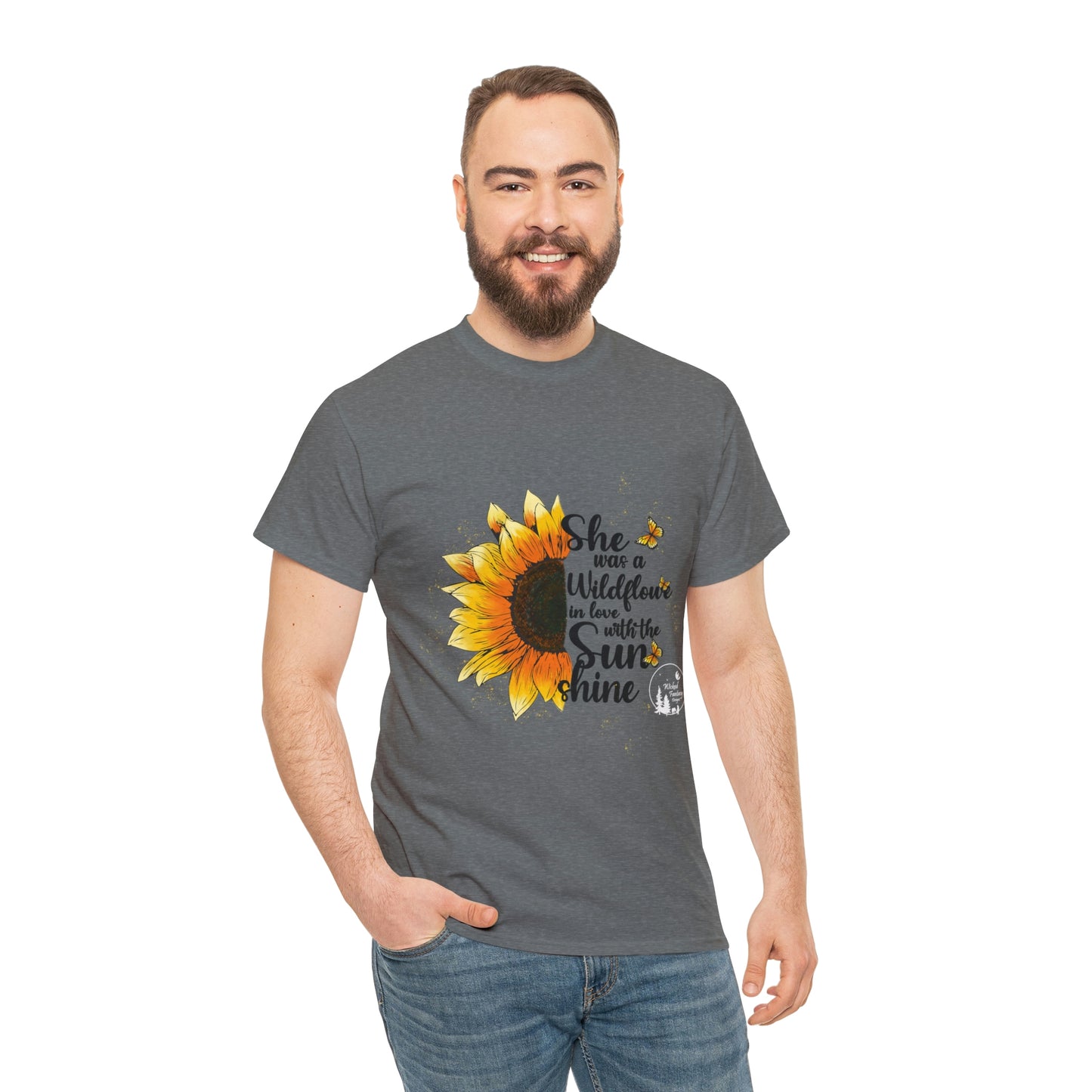 She Was a Wildflower in Love with the Sunshine Sunflower Heavy Cotton Tee
