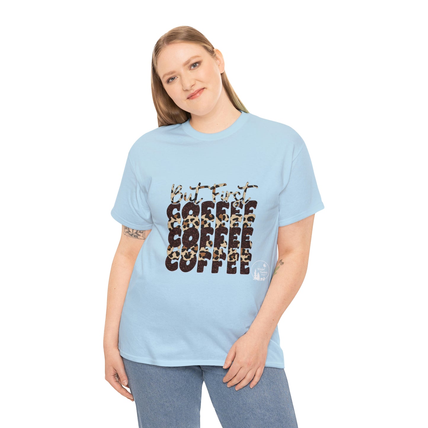But First Coffee Leopard Print Coffee Bean Heavy Cotton Tee