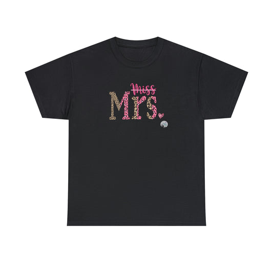 Miss no Mrs Leopard Wedding Bachelorette Bride Heavy Cotton Tee