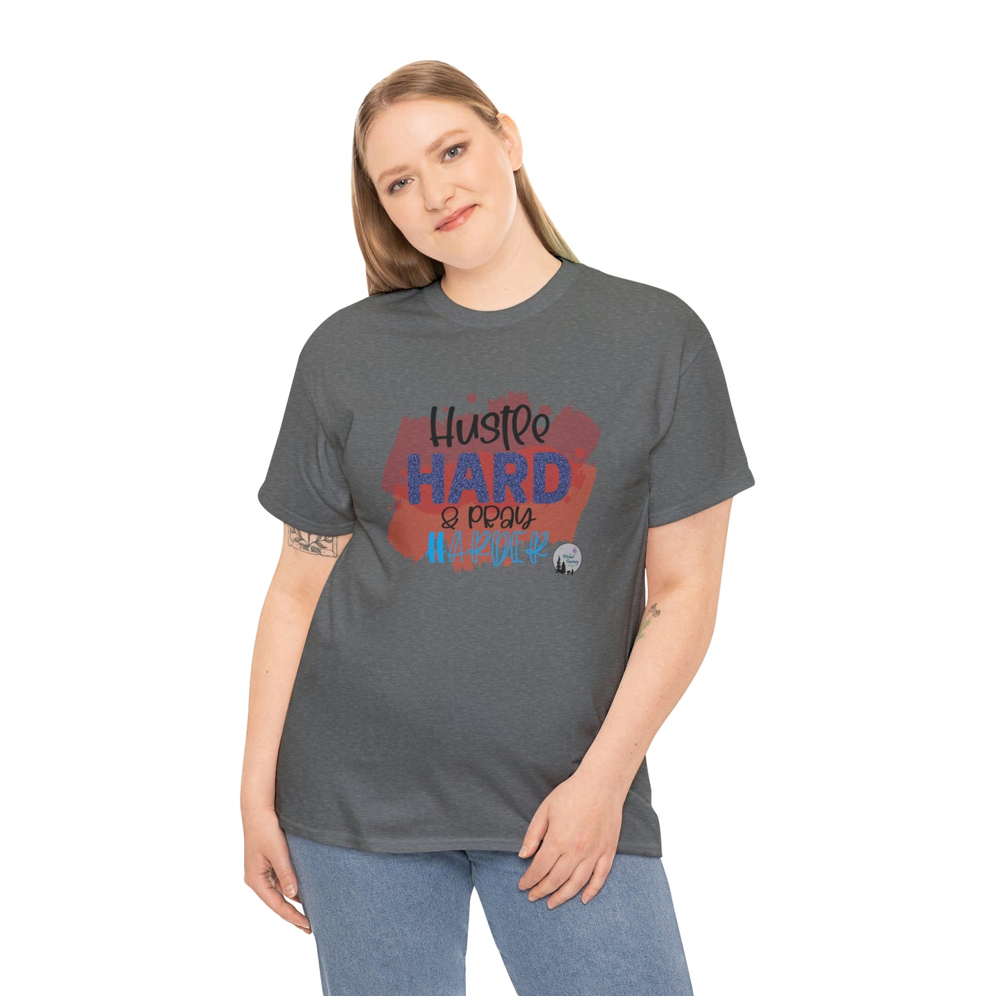 Hustle Hard Pray Harder Religious Inspirational Edgy Cute Heavy Cotton Tee