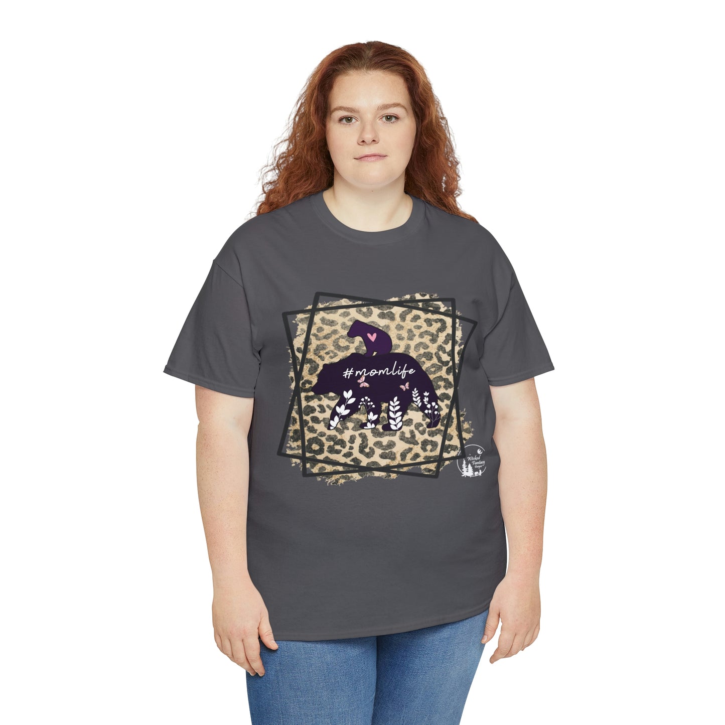 Momma Bear Leopard Pattern Mom Life Heavy Cotton Tee