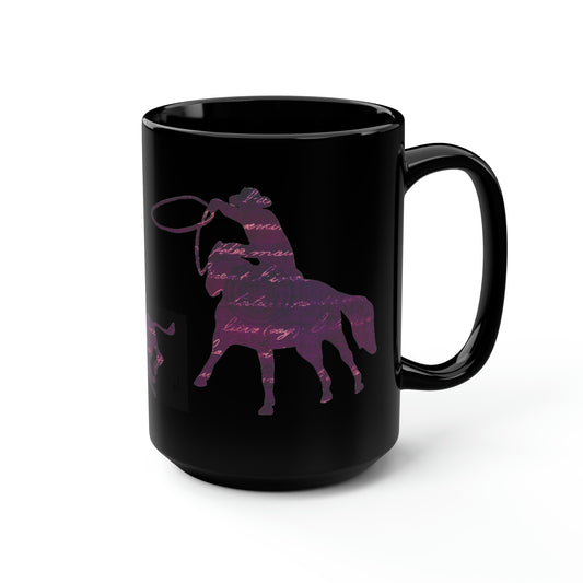 Roping Horse Calf Rustic Horse Mug, coffee tea black mug 15oz