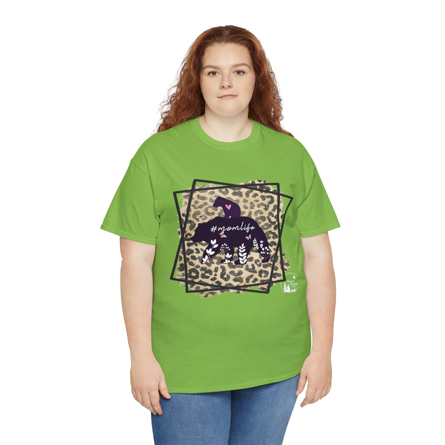 Momma Bear Leopard Pattern Mom Life Heavy Cotton Tee