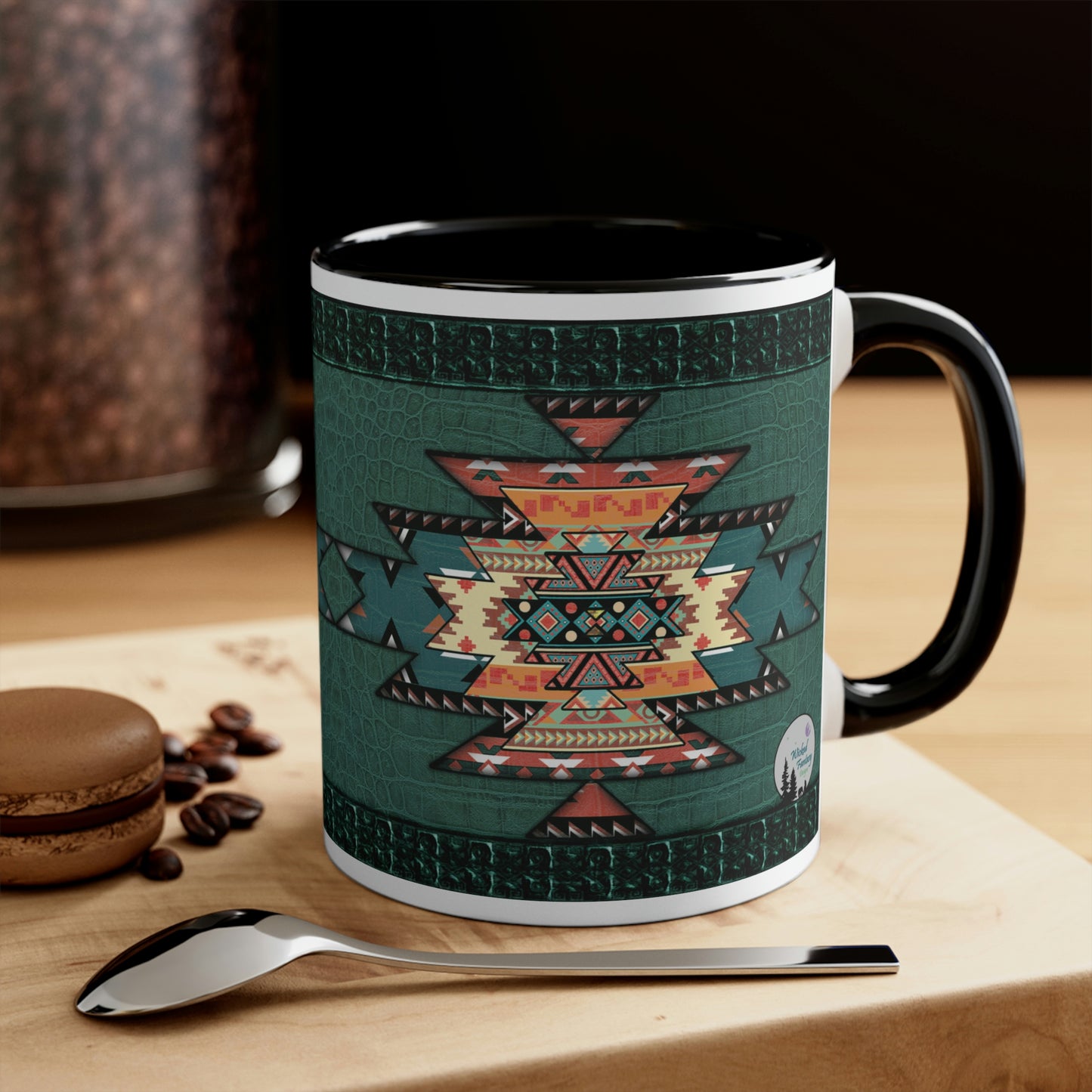 Southwestern Aztec Navajo Green Teal Coffee Mug, 11oz