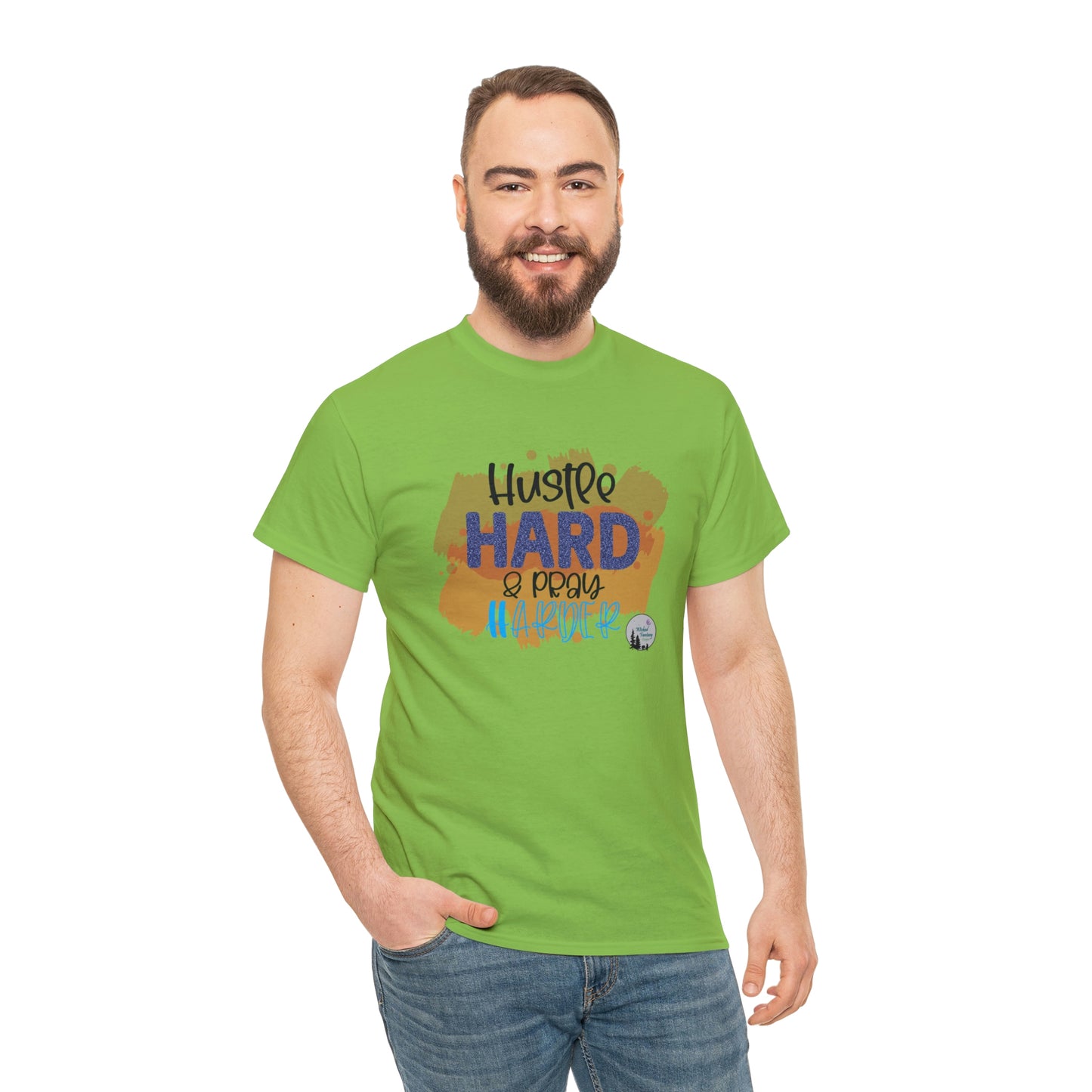 Hustle Hard Pray Harder Religious Inspirational Edgy Cute Heavy Cotton Tee