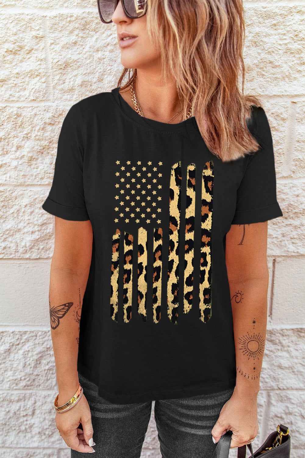 Stars and Stripes Graphic Round Neck Tee