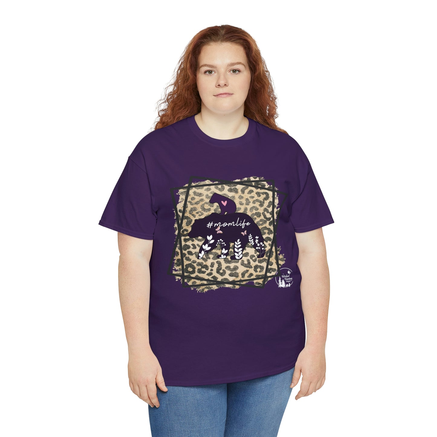 Momma Bear Leopard Pattern Mom Life Heavy Cotton Tee