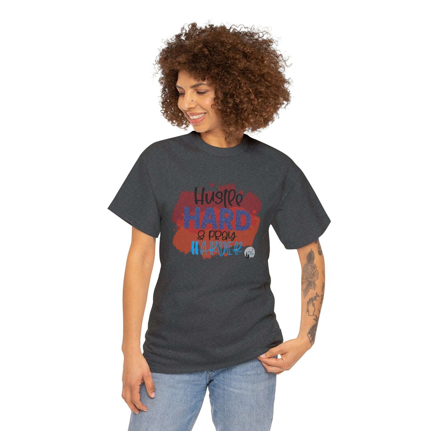 Hustle Hard Pray Harder Religious Inspirational Edgy Cute Heavy Cotton Tee