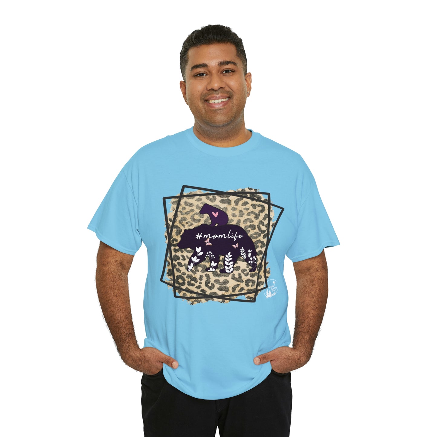 Momma Bear Leopard Pattern Mom Life Heavy Cotton Tee