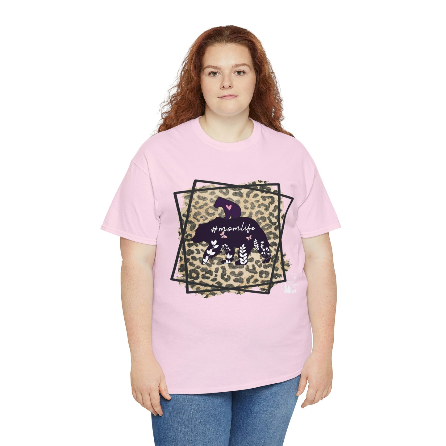 Momma Bear Leopard Pattern Mom Life Heavy Cotton Tee