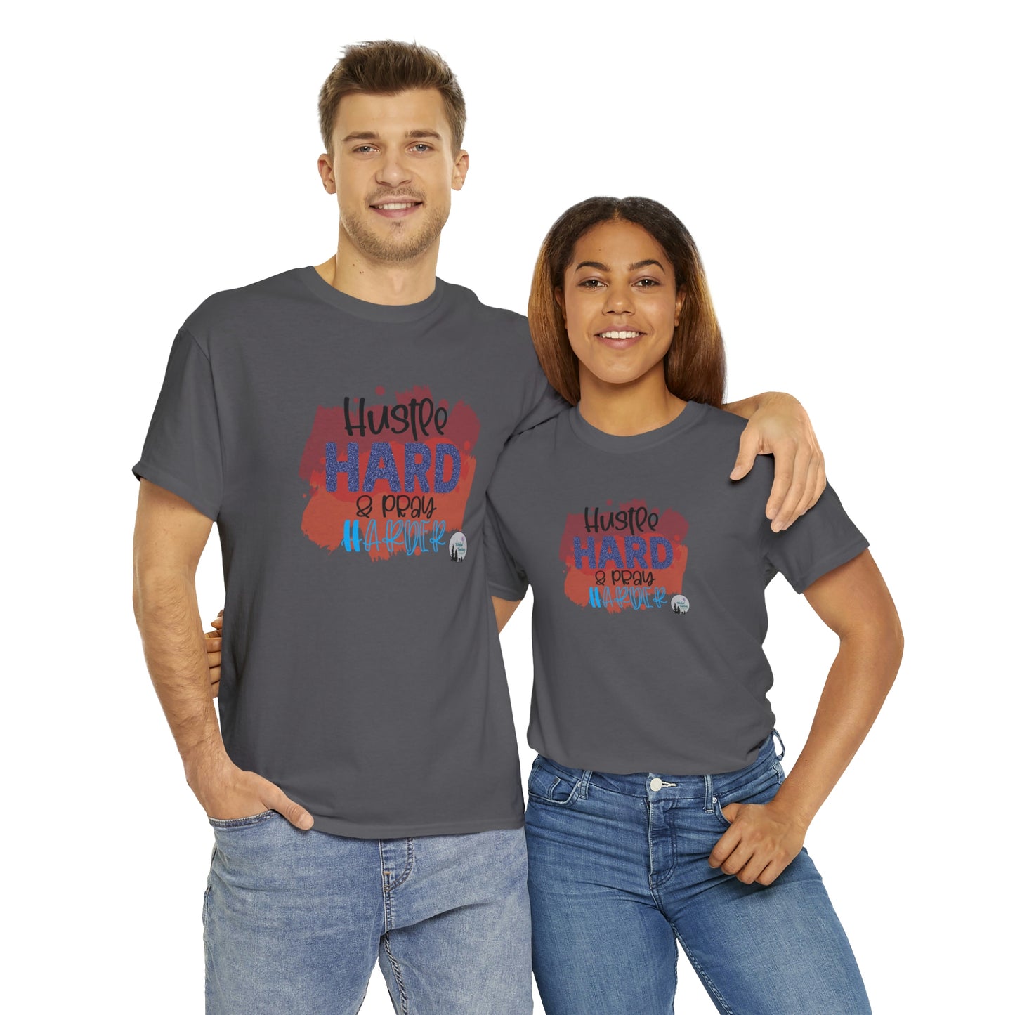 Hustle Hard Pray Harder Religious Inspirational Edgy Cute Heavy Cotton Tee