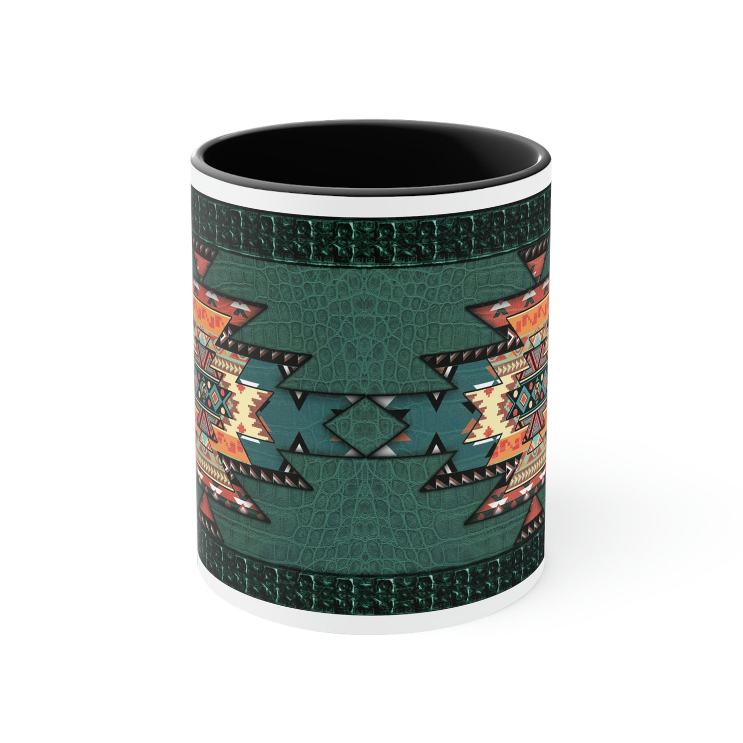 Southwestern Aztec Navajo Green Teal Coffee Mug, 11oz