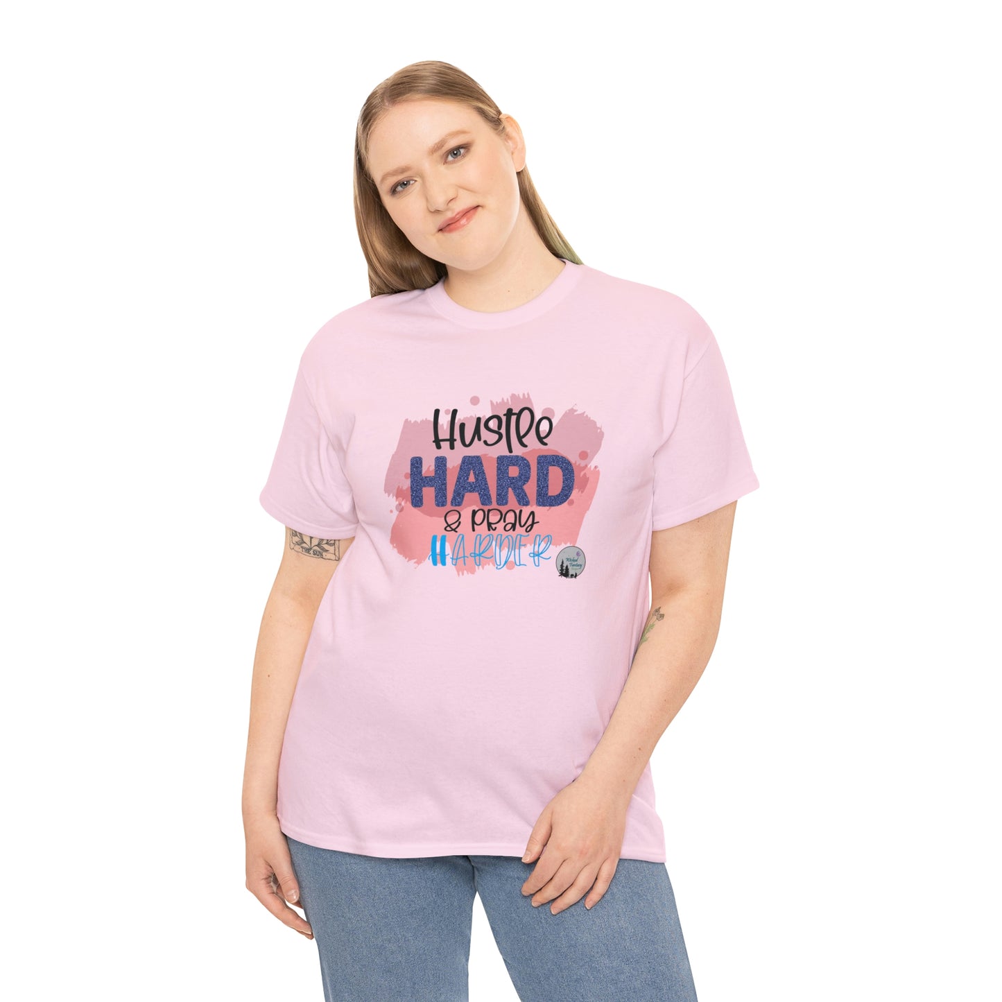 Hustle Hard Pray Harder Religious Inspirational Edgy Cute Heavy Cotton Tee