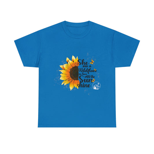 She Was a Wildflower in Love with the Sunshine Sunflower Heavy Cotton Tee