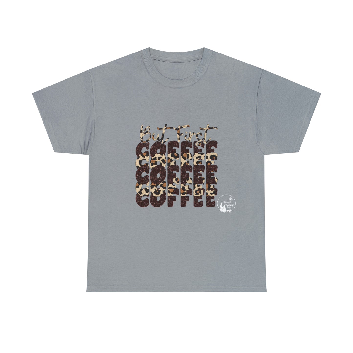 But First Coffee Leopard Print Coffee Bean Heavy Cotton Tee