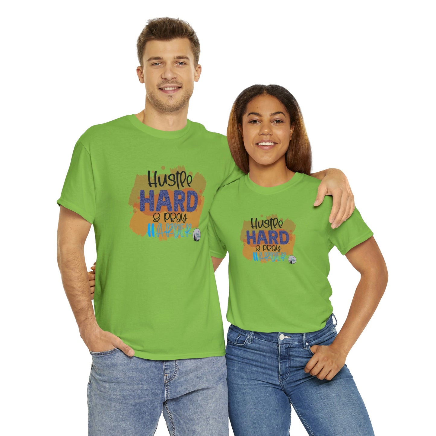 Hustle Hard Pray Harder Religious Inspirational Edgy Cute Heavy Cotton Tee